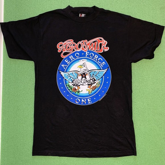 Vintage 1993 Aerosmith Aero Force One T-Shirt Concert Tour Black Band Si… - Picture 1 of 8